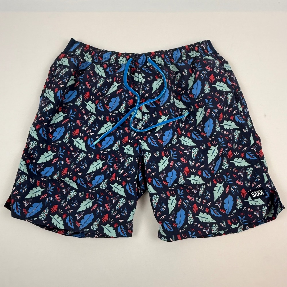 Saxx Cannonball 2N1‎ Mens Swim Shorts Navy Tropical Leaf Print Size S Small